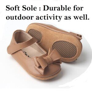 6-12 Month Old Baby Size 3 Dress Shoes Baby Mary Janes Brown Bow Hook and Loop